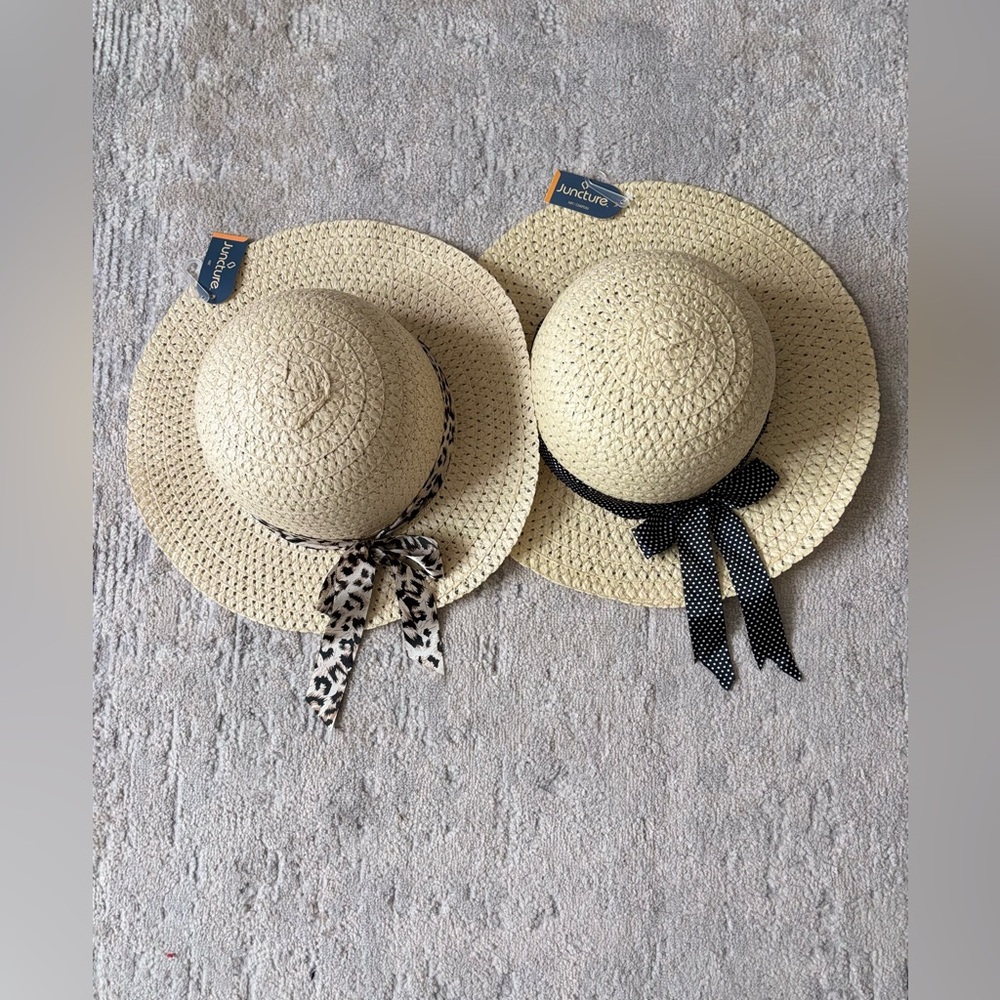Sun Hats (2) One Black Polka Dot One Leopard Print
